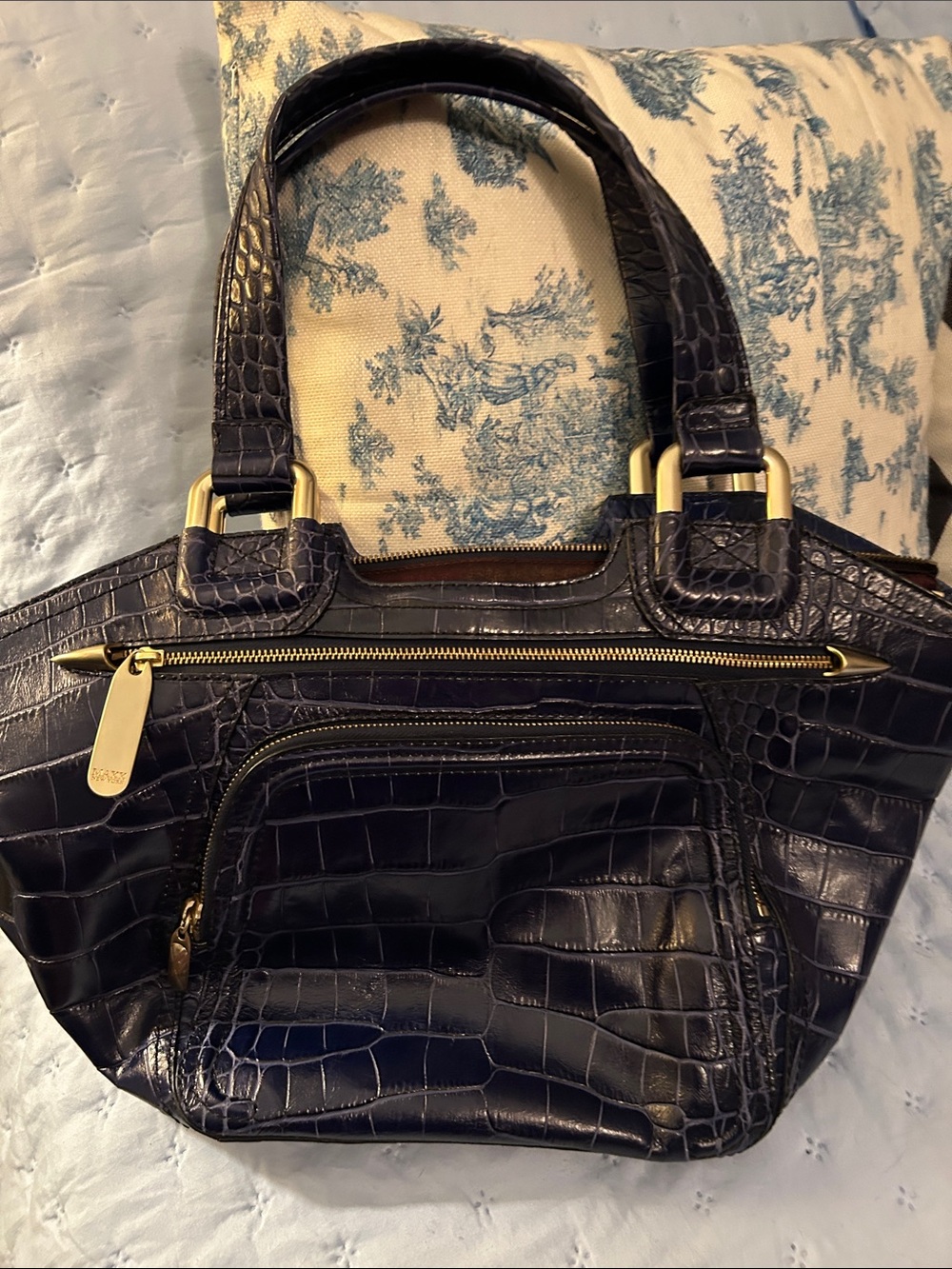 Maxx New York Croc-Embossed Shoulder Bag in Dark Navy